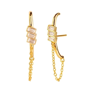 Baguette Zircon Tassel Chain Earrings With 925 Sterling Silver Earring Post Geometric Minimalist Ear Cuff Studs