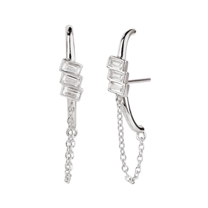 Elegant S925 silver fringe drop earrings with stepped square cubic zirconia stones