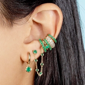 Gold-plated earring set with emerald green stones and pavé cubic zirconia for women