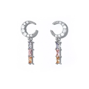 Luxurious S925 silver moon earrings with vibrant square zircon stones and crystals