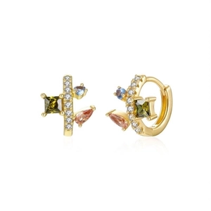Geometric Hoop Earrings With Colorful Zirconia And 925 Sterling Silver Earring Post For Women Elegant Jewelry