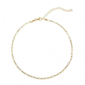 Minimalist gold paperclip chain necklace with lobster clasp and adjustable link extension