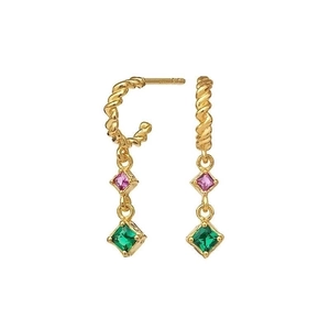 Elegant Square Zircon Drop Earrings With 925 Sterling Silver Earring Post Copper Colorful Stone Pendant Jewelry For Women