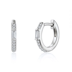 Elegant S925 silver hoop earrings with baguette-cut zircon and round sparkling accents