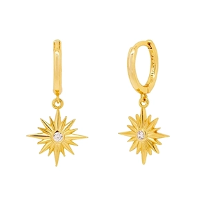 Minimalist S925 sterling silver gold plated octagonal star earrings with zircon stone