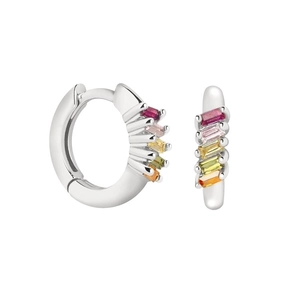 Rainbow baguette zircon hoop earrings in S925 silver with 18K gold plated finish