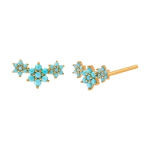 Elegant gold plated S925 silver stud earrings with turquoise flower cluster design