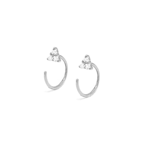 Elegant silver U-shape geometric earrings featuring three sparkling zircon stones
