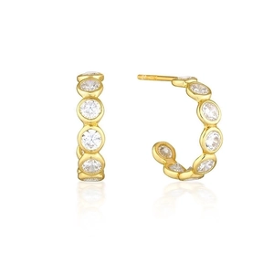 Minimalist S925 silver needle C-shaped gold earrings with micro-inlaid round zircon