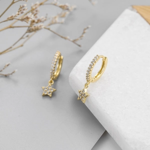 Elegant gold S925 silver star hoop earrings with sparkling cubic zirconia stones