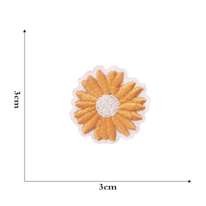 Detailed view of daisy embroidery patch showing 3cm dimensions and fine needlework