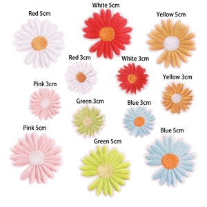 Detailed set of self-adhesive daisy embroidery patches in six colors and two sizes