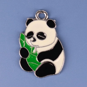 Cute panda eating bamboo enamel charm pendant for DIY bracelets and keychains