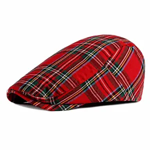 Boina clásica de cuadros rojos con diseño de tartán para protección solar y estilo chic