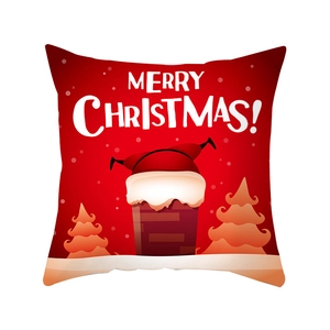 Red festive Christmas pillow cover with white Merry Christmas lettering on white background