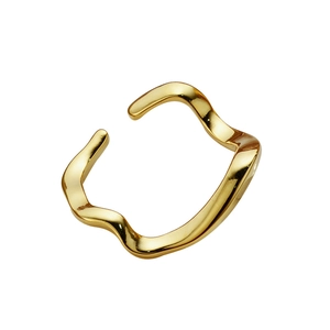Anello aperto irregolare a onde in argento sterling S925 dorato e finitura lucida