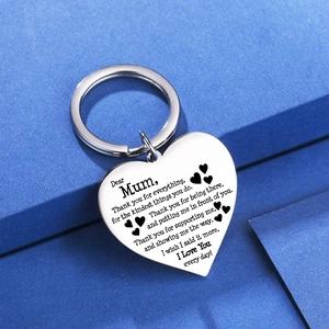 Polished stainless steel heart keychain with laser engraved poem for Mother's Day