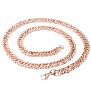 8mm rose gold stainless steel cuban link chain necklace in a spiral layout on white