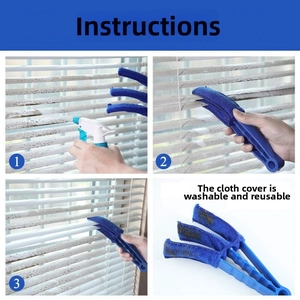 Three-prong blind cleaning brush with microfiber sleeves and spray bottle for dust removal