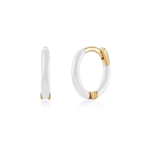 Minimalist S925 silver needle huggie earrings with gold plating and white enamel finish