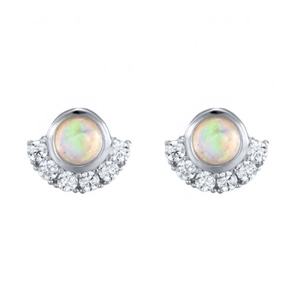 Elegant S925 silver opal earrings with halo of sparkling cubic zirconia accents
