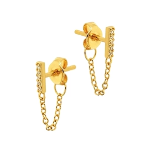 Geometric Bar Tassel Chain Stud Earrings With 925 Sterling Silver Earring Post Copper Zircon For Women