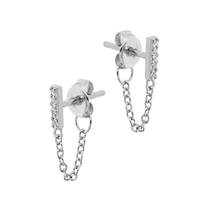 Elegant S925 silver needle dangle earrings with CZ paving and stylish chain tassels