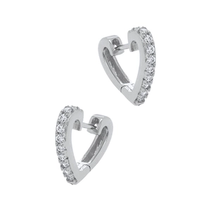 Elegant S925 silver heart hoop earrings with micro-pave crystals on white background
