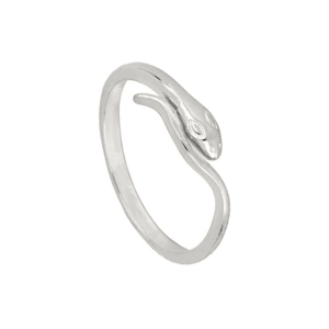 Adjustable silver snake wrap ring in a minimalist coiled design with polished finish