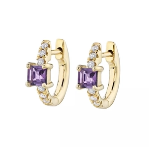 Elegant gold square purple zircon huggie hoop earrings for women with s925 silver needles