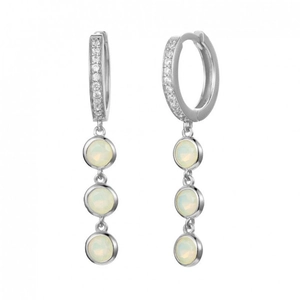 Elegant S925 silver hoop earrings with triple opal-style pendants and fine zircon accents