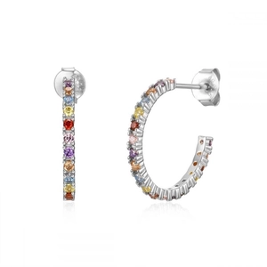 925 silver C-shaped hoop earrings with colorful zircon gemstones for women