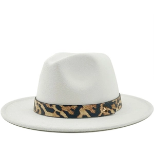 Fedora Hat Wool Felt Wide Flat Brim Vintage Leopard Print Band Gold Rivet Jazz Cap For Women Men Fashion