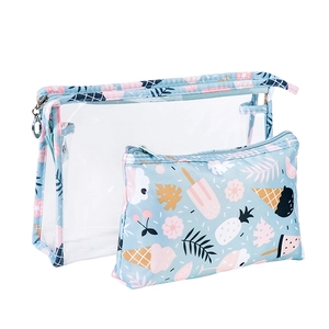 Detail of 2-piece PVC waterproof makeup bag set with cute ice cream patterns