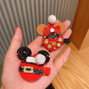 Christmas reindeer antler hair clips and sequined Mickey-style bow set for girls