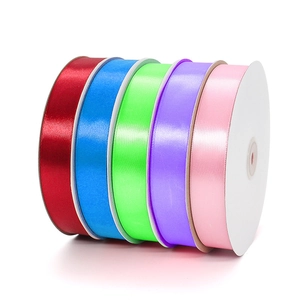 Five-color satin ribbon rolls for gift wrapping and DIY crafts in vibrant silk texture