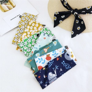 Versatile cotton linen skinny scarf collection with floral prints for hair and bags