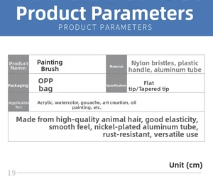 Technical specifications of nylon painting brushes for acrylic and oil artwork
