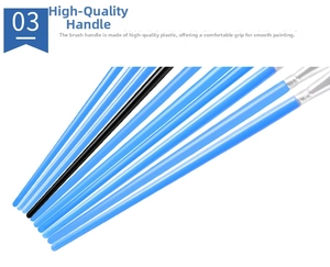 Close-up of smooth blue and black nylon paint brush handles with ergonomic plastic grip