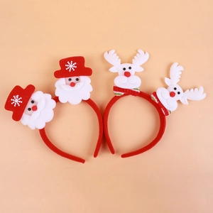 Christmas headbands featuring Santa Claus and white reindeer with festive plush material
