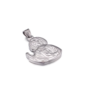 Polished silver stainless steel Jesus bust pendant for men in religious style