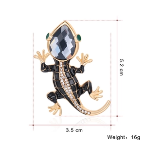 Golden lizard brooch with black enamel, rhinestones and crystals, 5.2x3.5cm sized