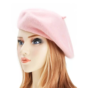 Light pink wool beret for women with a classic French silhouette in a soft felt finish