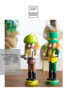 Detailed view of hand-painted Irish Nutcracker soldiers with shamrock accents on wood