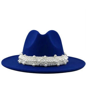 Fedora Hat Women Wool Felt Artificial Pearl Decoration Wide Brim Elegant Jazz Hat British Style Solid Color Noble Fashion Accessory