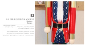 Detail of 180cm wooden nutcracker king with diamond decor and vintage texture