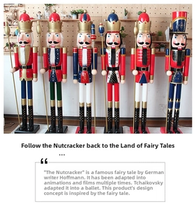 Detailed set of six 180cm wooden nutcracker soldier puppets in classic festive designs