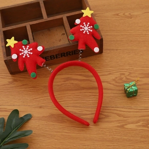 Christmas party headband featuring a red Christmas tree design on a wooden desk background