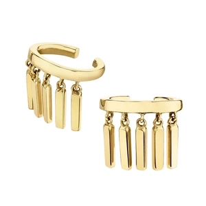 Minimalist 18k gold plated geometric bar ear cuffs with dangling vertical rectangular strips