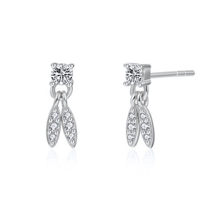Elegant s925 silver leaf earrings with sparkling cubic zirconia and pear-shaped drops